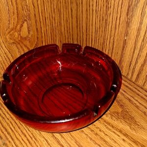 Vintage Mid-Century Glass Ruby Red  Ashtray